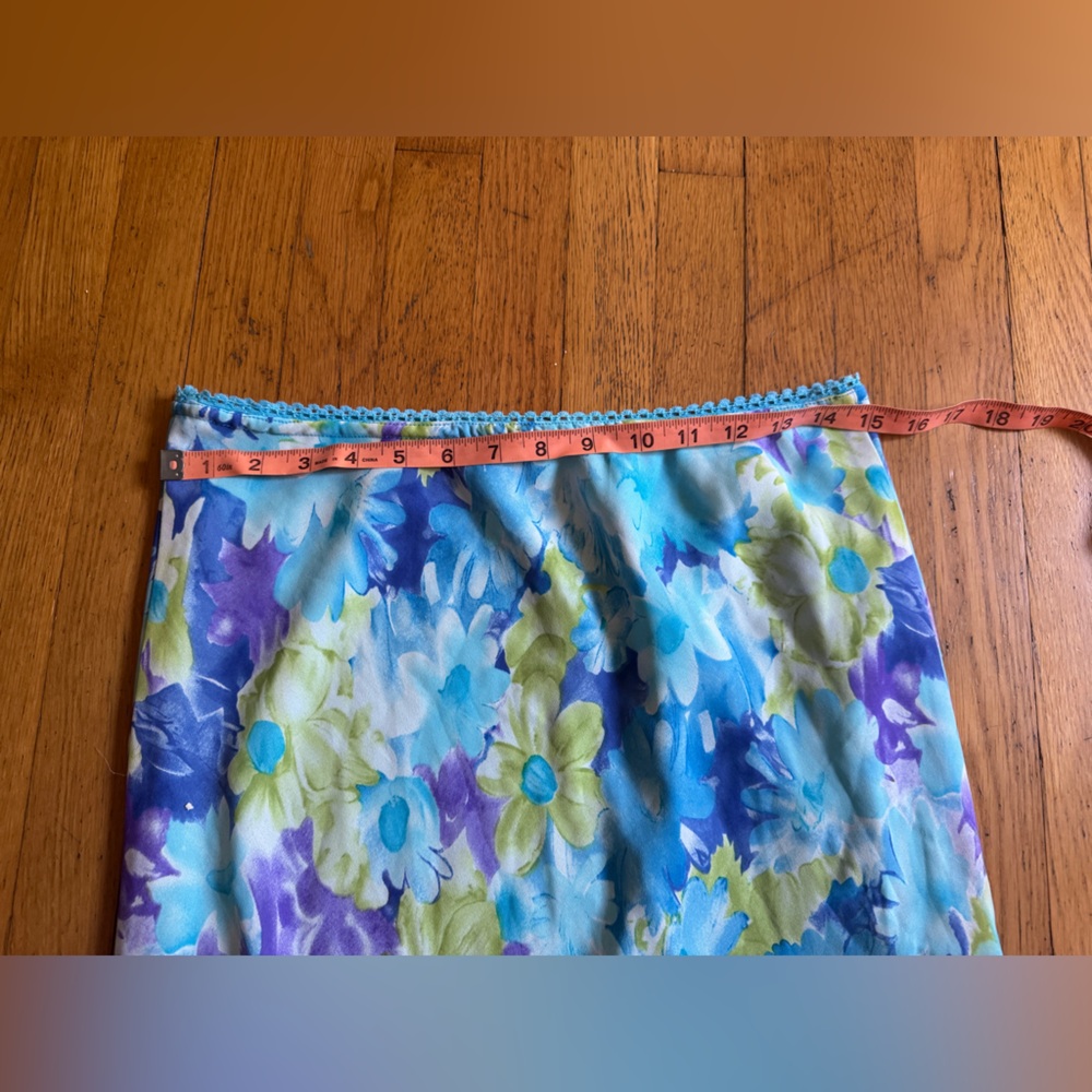 Y2K Vintage Blue Floral Watercolor Slip Style Skirt - Picture 5 of 8
